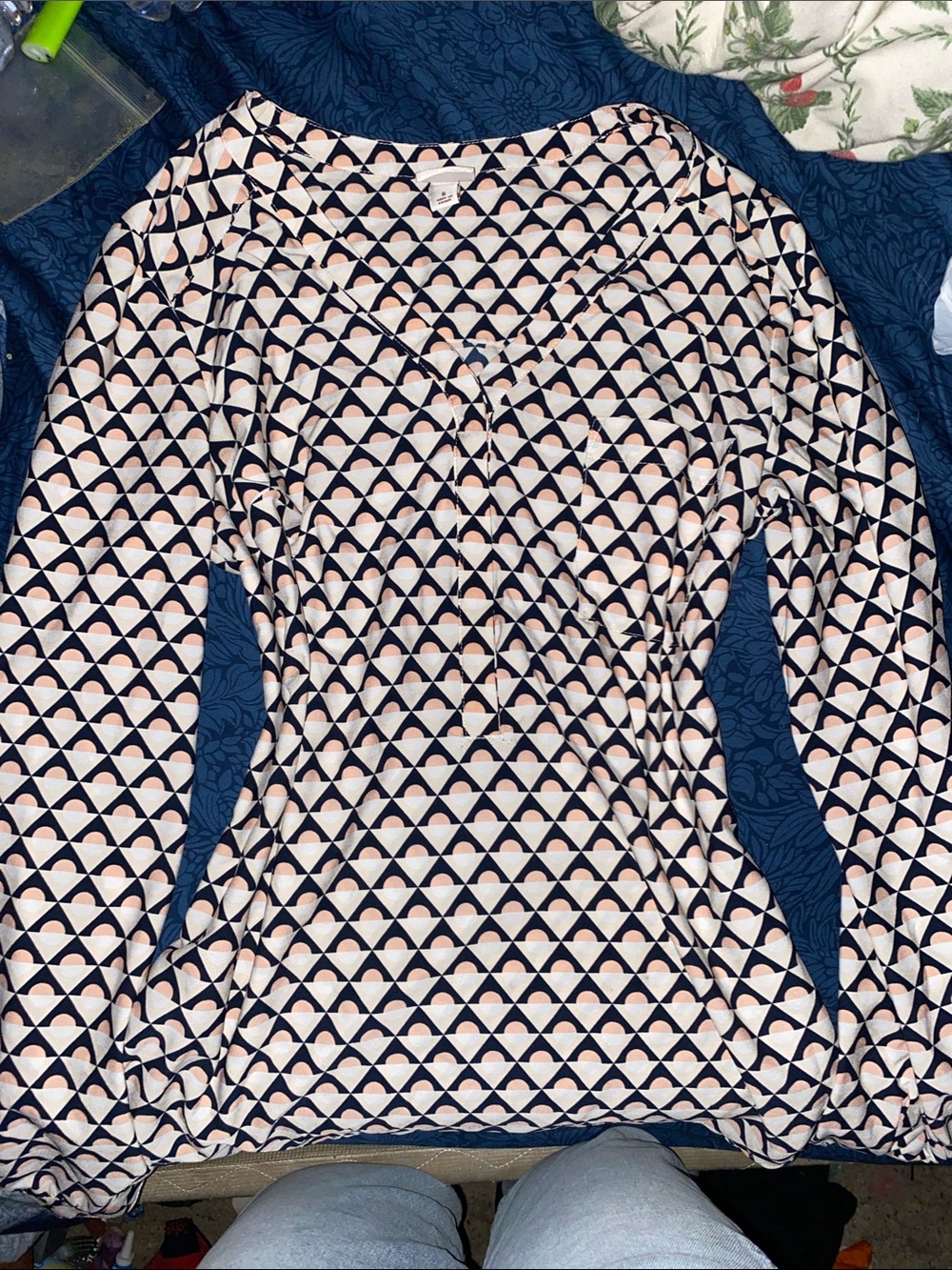 Merona V-Neck Long-Sleeve Top in Navy & Blush